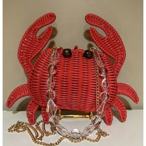 Tommy Bahama Crab Wicker Woven Crossbody Bag Chain & Detachable Beaded Handles